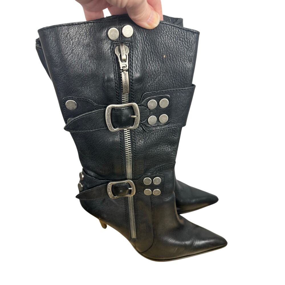 Harley-Davidson Women's Black Leather Stiletto Pointed-Toe Boots Size 8.5 - Picture 4 of 9